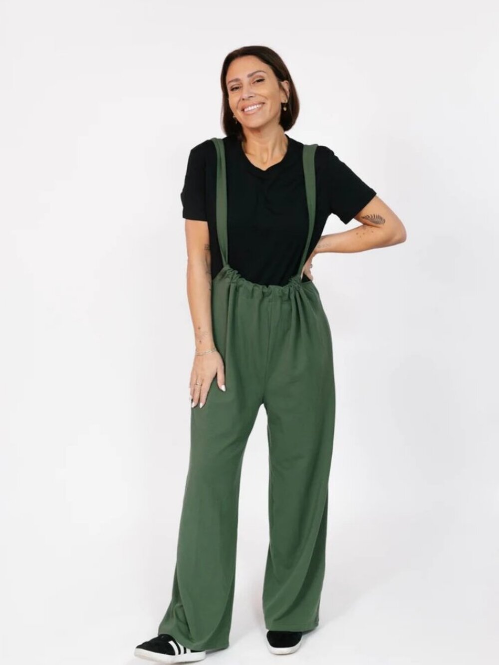 Moss Green Romper Dungarees Jenna Suspenderalls in Moss Green Large -Smash Tess